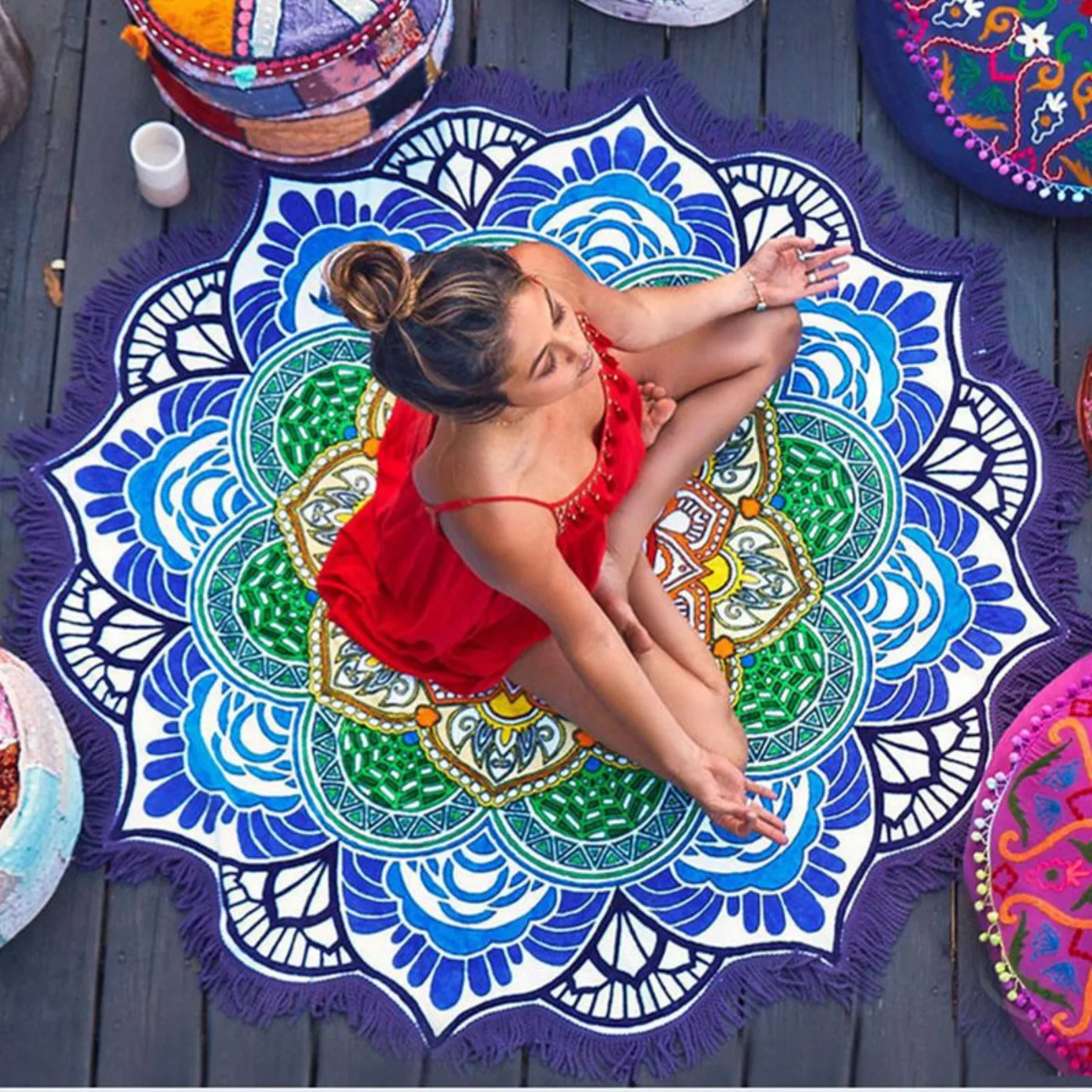 Polygon Printing Tassel Round Bath Towel Yoga Mat, photo 2