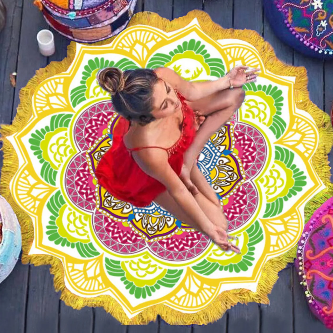Polygon Printing Tassel Round Bath Towel Yoga Mat, photo 3