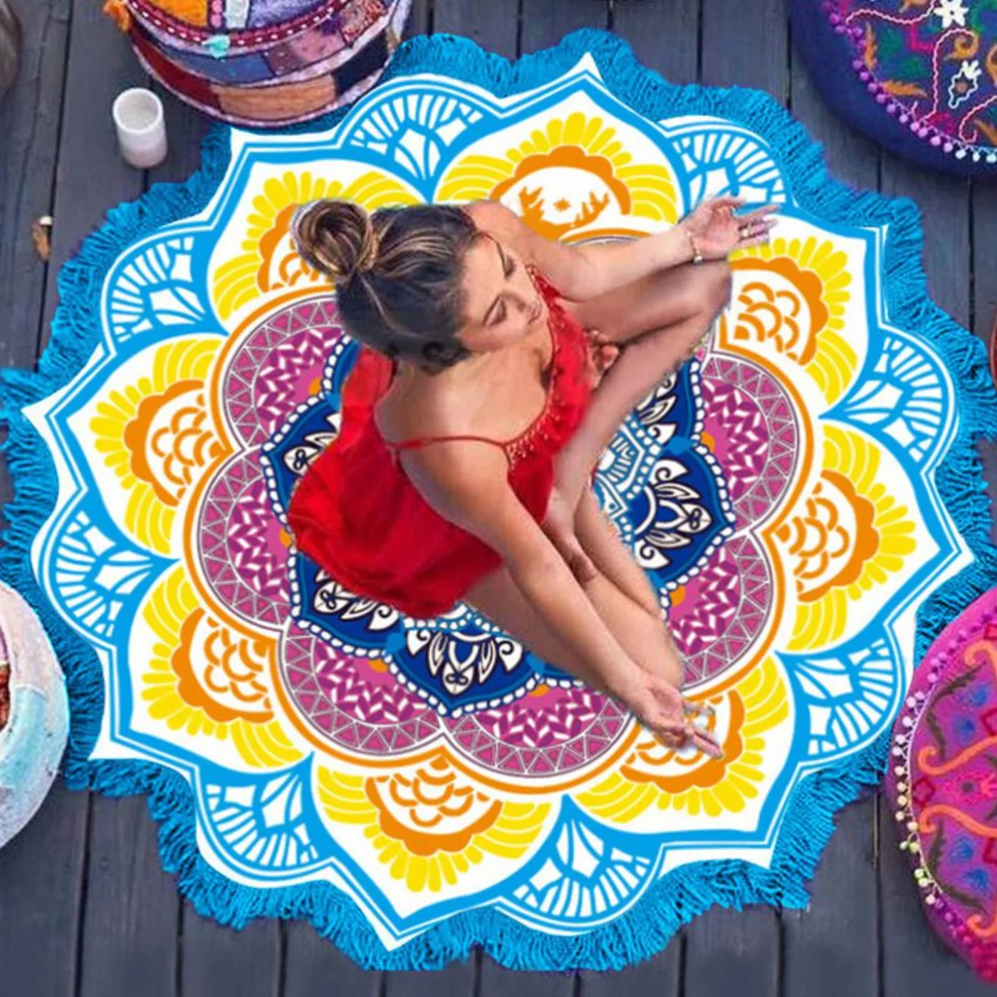 Polygon Printing Tassel Round Bath Towel Yoga Mat, photo 4