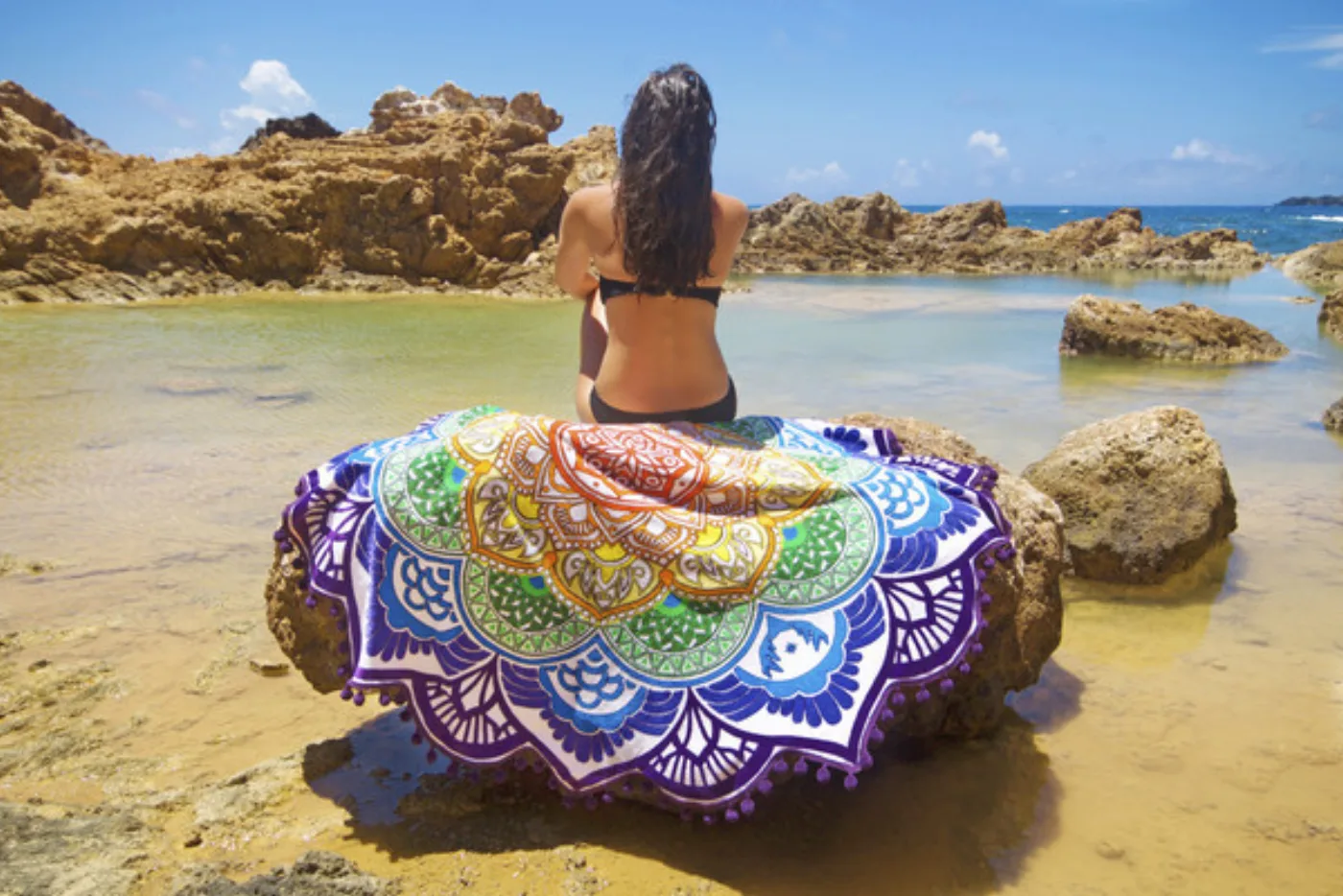Polygon Printing Tassel Round Bath Towel Yoga Mat, photo 6